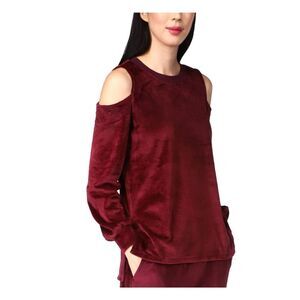 MICHAEL MICHAEL KORS Womens Burgundy Slitted Velour Long Sleeve Crew Neck Top XL